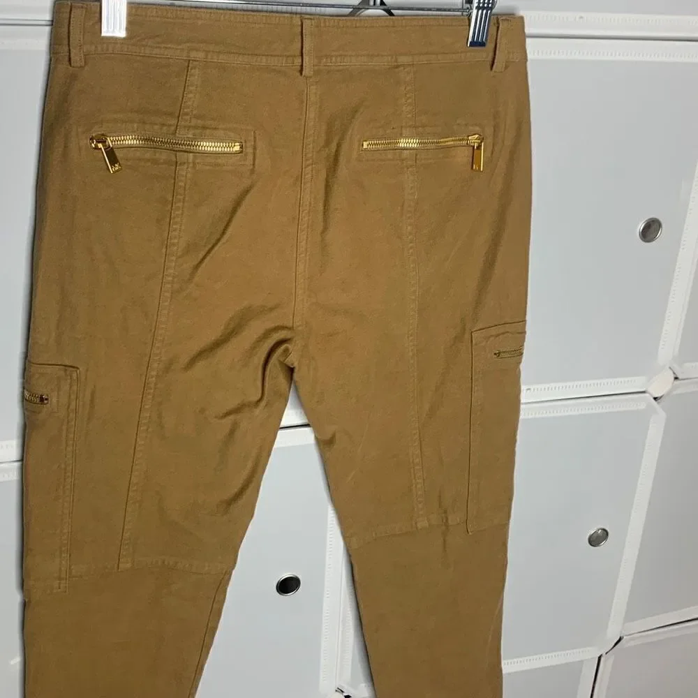 Michael Kors Soft Brushed Ankle Skinny Zipper Cargo Pants In Fawn Size 2